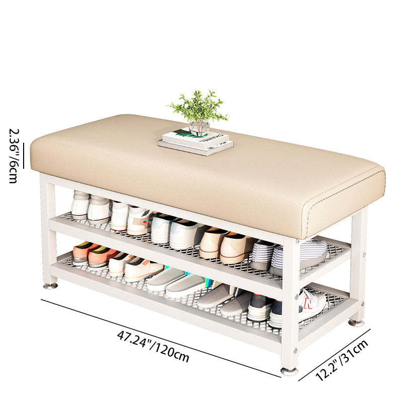 Modern Tech Fabric Steel 2-Shelf Shoe Storage — Beige / Black