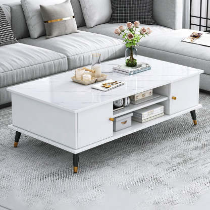 Nordic Rectangular Engineered Wood Iron Coffee Table — A