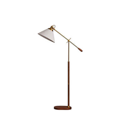 Nordic Vintage Fabric Cone Metal Ash Wood Floor Lamp