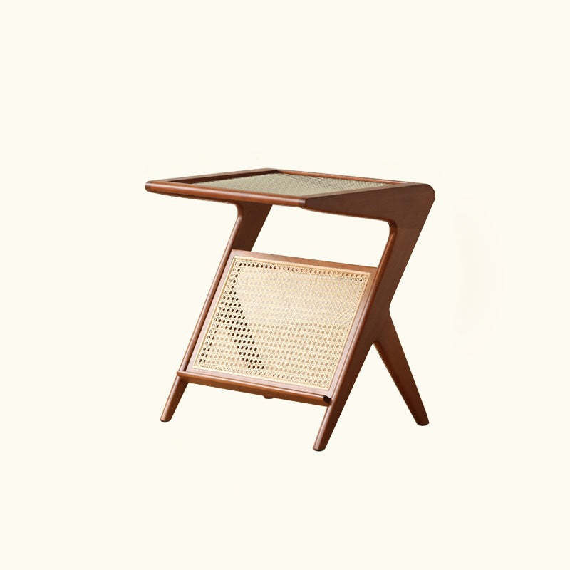 Japanese Rattan Rectangular Side Table 1-Shelf