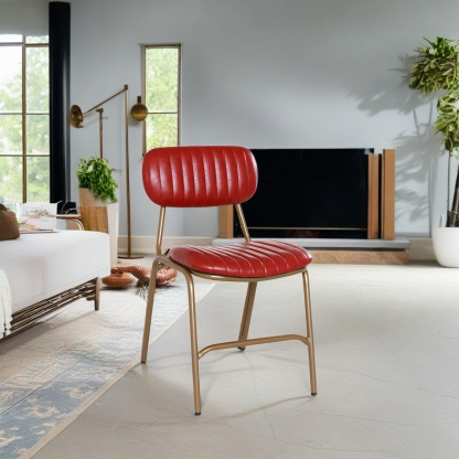 Industrial Leather Iron Striped Dining Chair