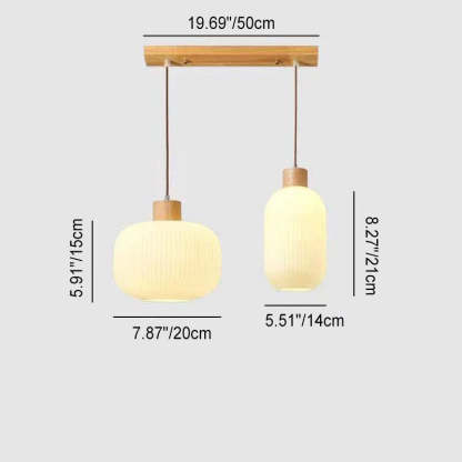 Japanese Log Wood Glass Jar Island Chandelier