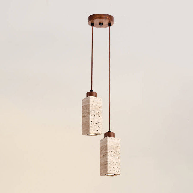 Japanese Wabi-Sabi Solid Wood Stone Island Chandelier
