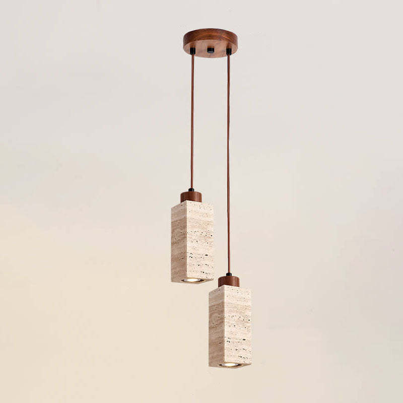 Japanese Wabi-Sabi Solid Wood Stone Island Chandelier