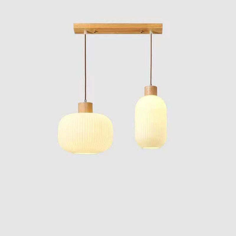 Japanese Log Wood Glass Jar Island Chandelier