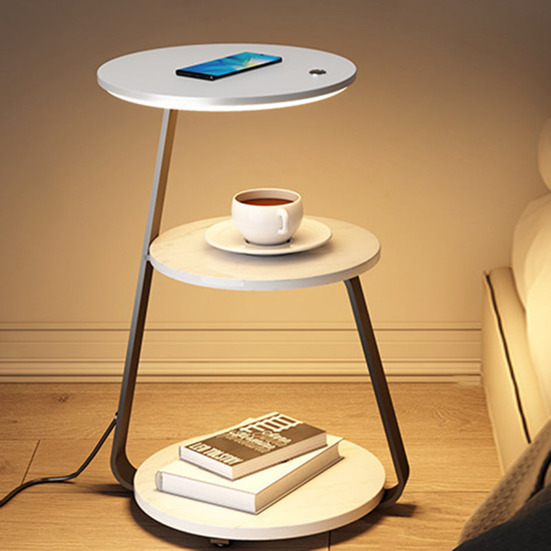 Nordic Walnut Nightstand With Wireless Charging — Without Mobile Phone Wireless Charging / Walnut - Wood Color & Silver / Infinitely Dimmable - 110V-120V For US/CA