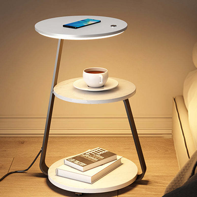 Nordic Walnut Nightstand With Wireless Charging — Without Mobile Phone Wireless Charging / Walnut - Wood Color & Silver / Infinitely Dimmable - 110V-120V For US/CA
