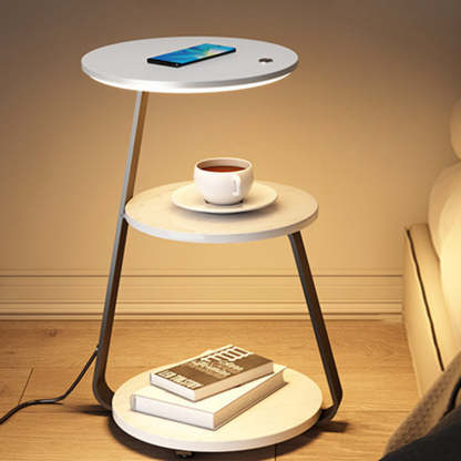 Nordic Walnut Nightstand With Wireless Charging — Without Mobile Phone Wireless Charging / Walnut - Wood Color & Silver / Infinitely Dimmable - 110V-120V For US/CA