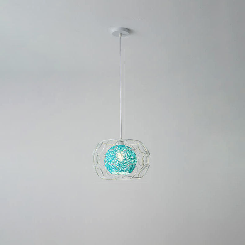 Nordic Woven Hemp Ball Iron Drum Pendant