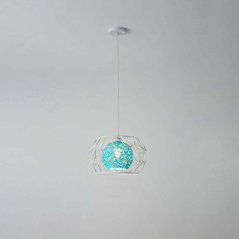 Nordic Woven Hemp Ball Iron Drum Pendant