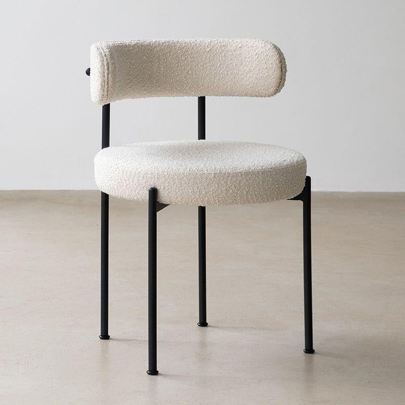 Minimalist Round Velvet Tubular-Leg Dining Chair — Pink Chenille Velvet Seat + Silver Metal Legs
