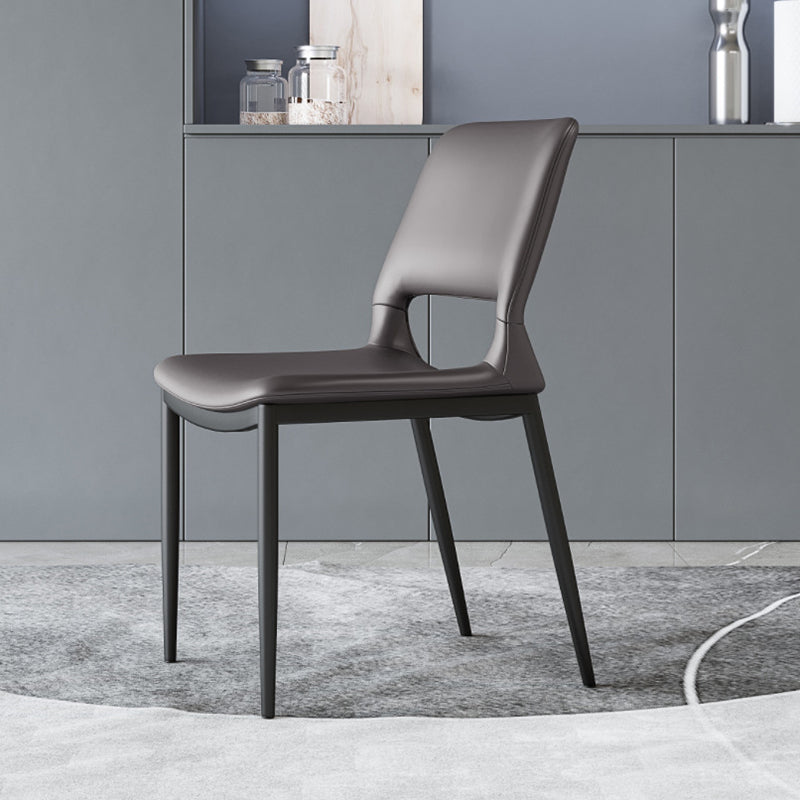 Minimalist Curved-Seat Leather Steel Dining Chair — Orange