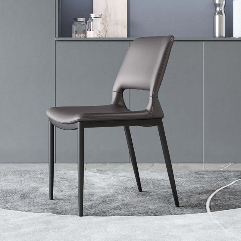 Minimalist Curved-Seat Leather Steel Dining Chair — Orange