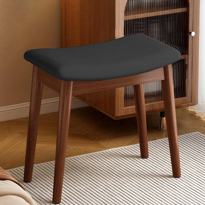 Vintage PU Leather Wood Square Footstool — Black Seat