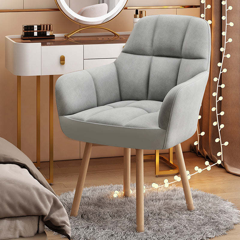 Modern Velvet Tapered-Leg Vanity Stool — Gray Velvet Seat + Wood Legs