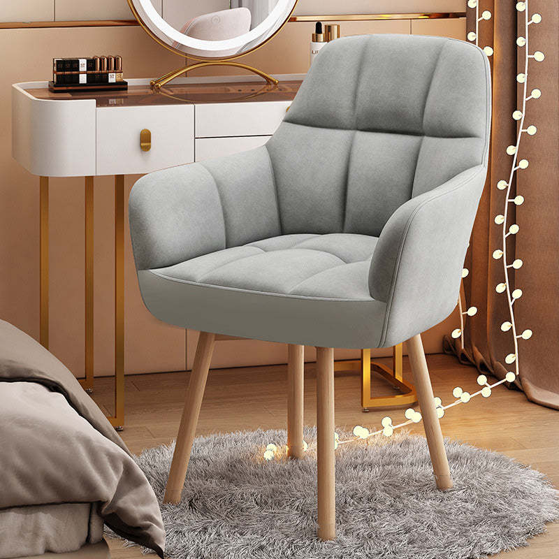 Modern Velvet Tapered-Leg Vanity Stool — Gray Velvet Seat + Wood Legs