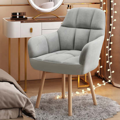 Modern Velvet Tapered-Leg Vanity Stool — Gray Velvet Seat + Wood Legs