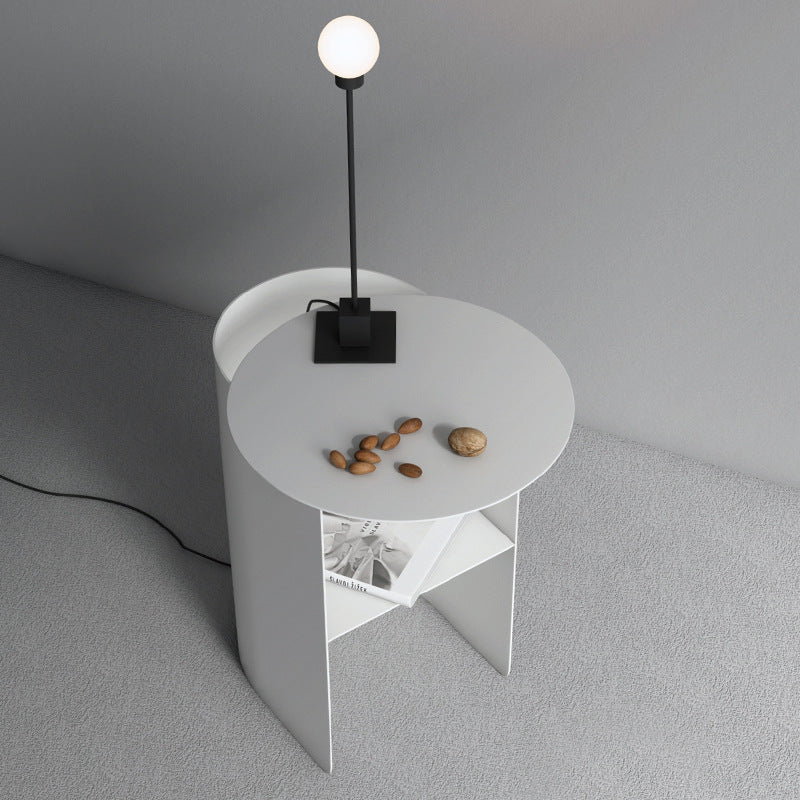 Minimalist Iron T-Shape Rectangular End Table 1-Storage — Iron / T Shape / White