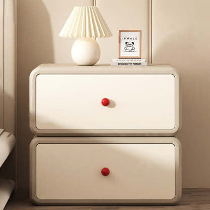 Minimalist Ceramic Cat Scratch Nightstand 2-Drawer — Light Brown & Beige