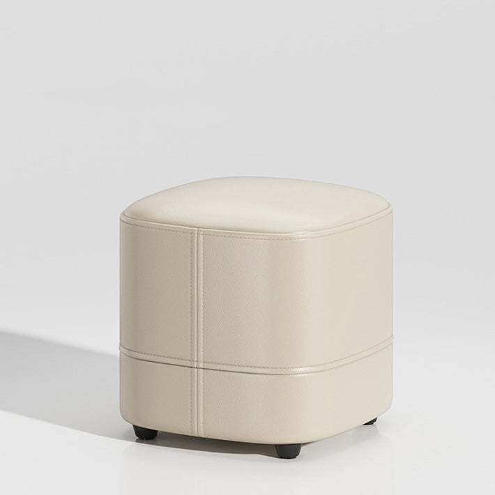 Minimalist Leather Solid Wood Vanity Stool — Beige
