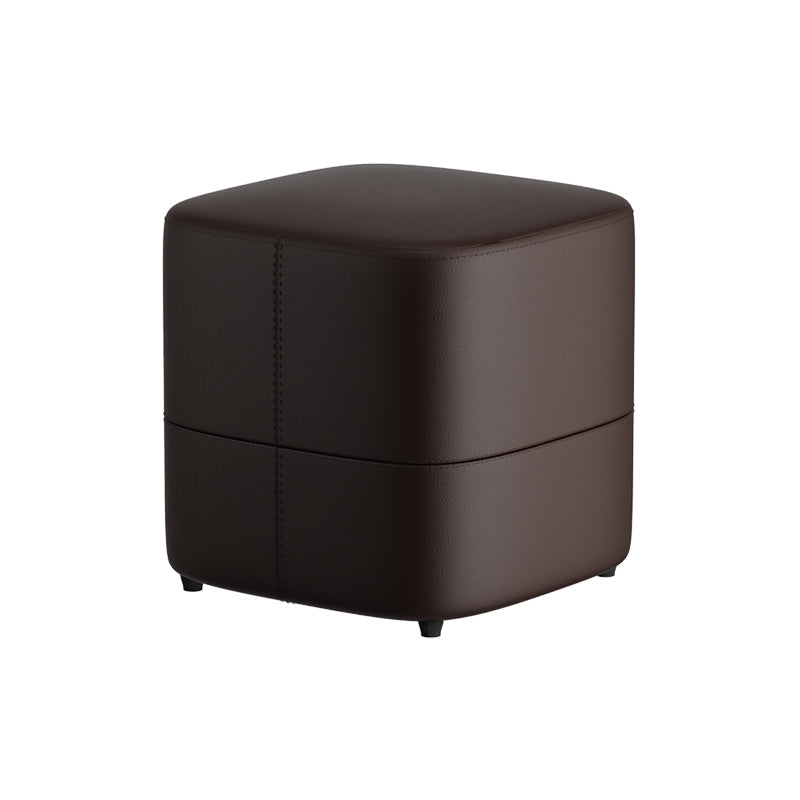 Minimalist Microfiber Leather Solid Wood Low Stool — Black
