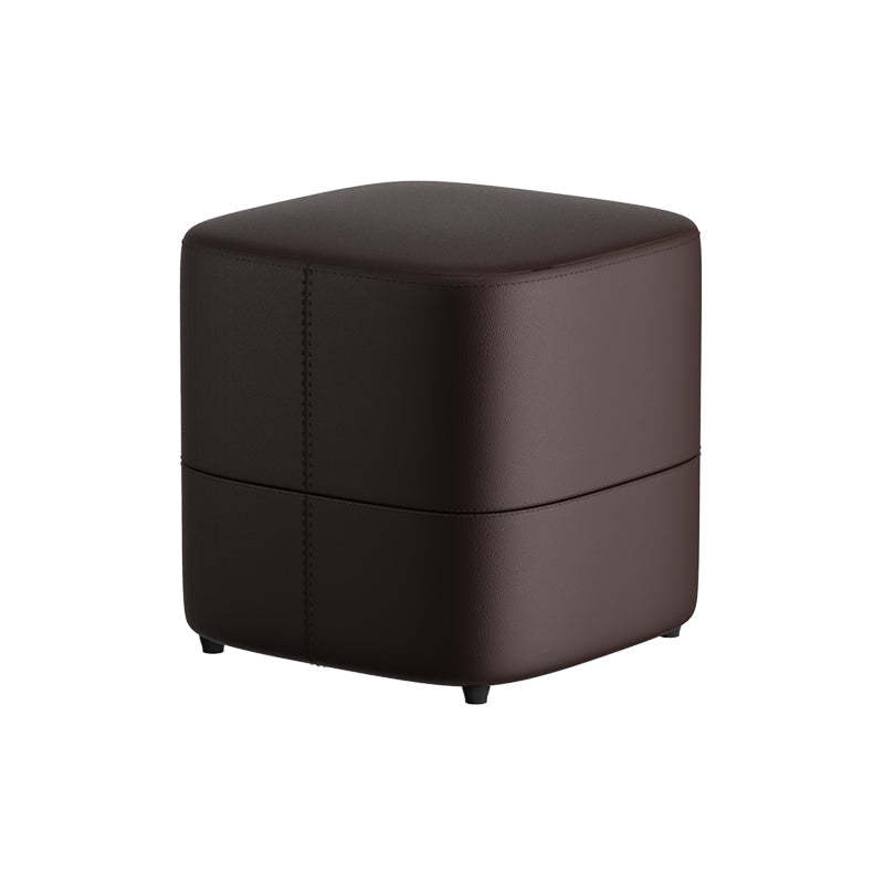 Minimalist Microfiber Leather Solid Wood Low Stool — Black