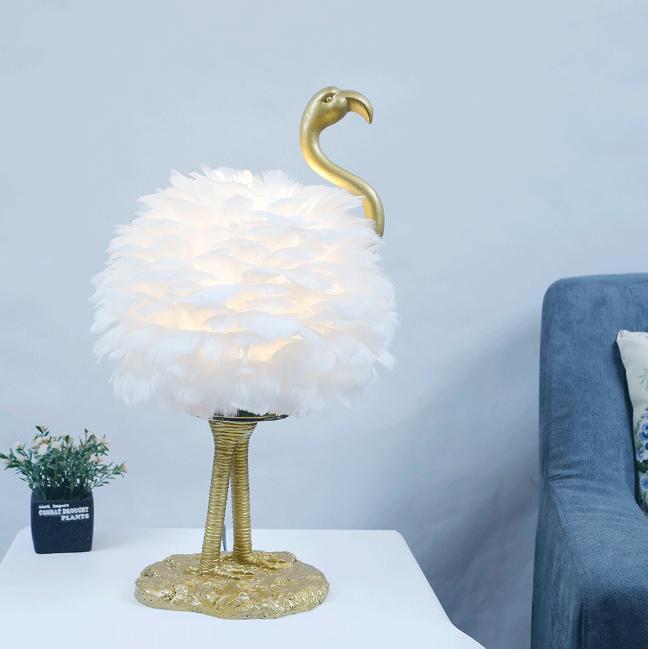 Nordic Goose Feather Metal Flamingo Ball Table Lamp