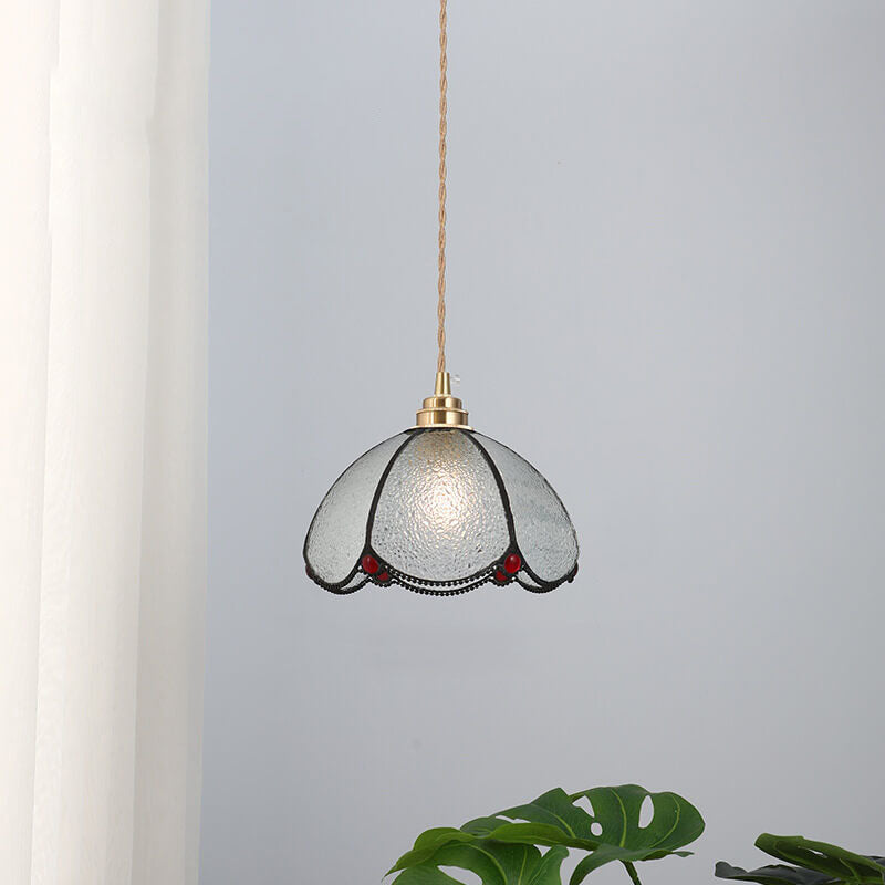 Japanese Vintage Brass Stained Glass Cone Pendant