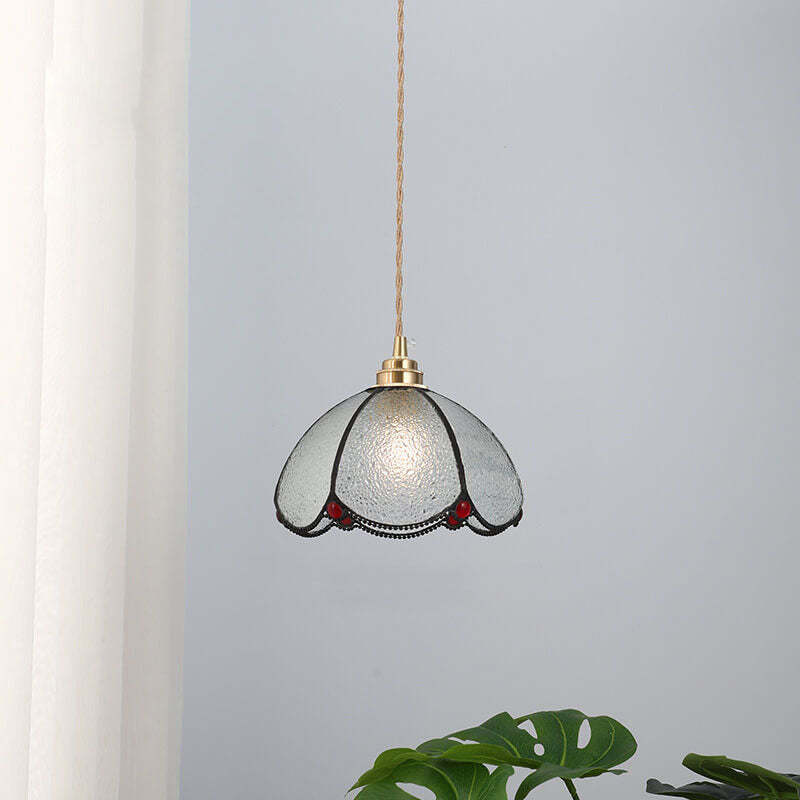 Japanese Vintage Brass Stained Glass Cone Pendant