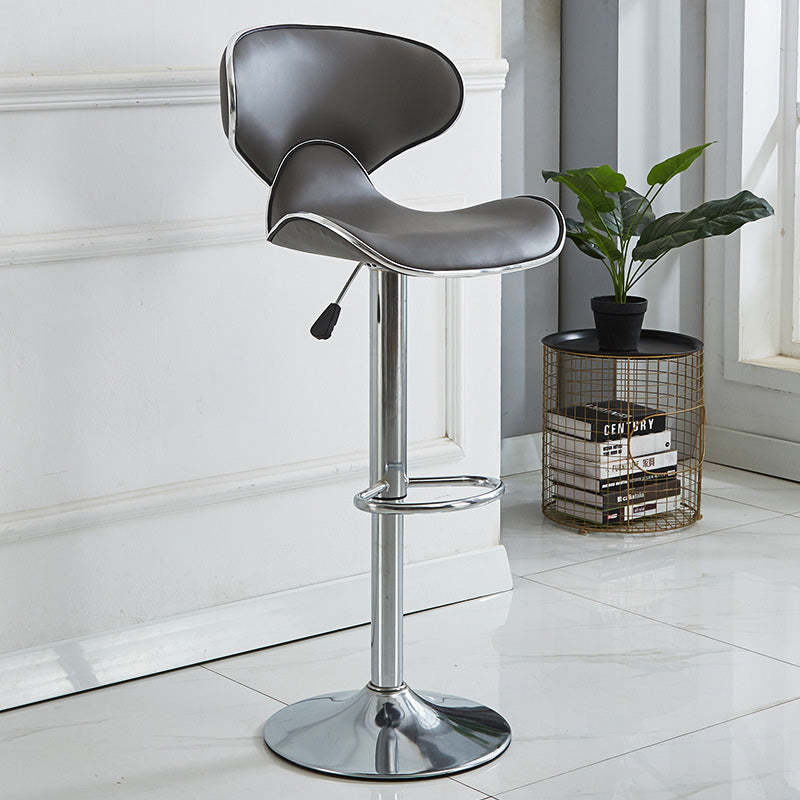Industrial Curved PU Leather Swivel Bar Stool Wingback — Gray