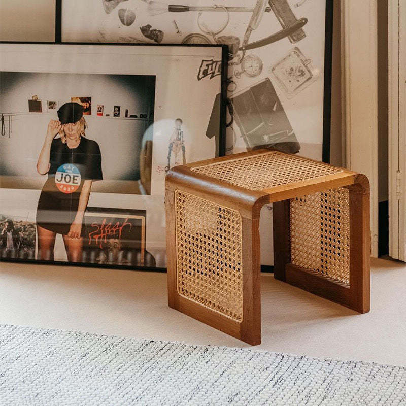 Vintage Rattan Solid Wood Coffee Table — Walnut