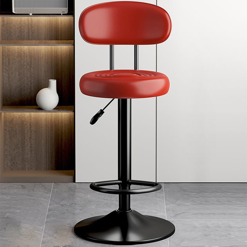 Contemporary Leather Swivel Bar Stool Height Adjustable — Orange Seat + Silver Base