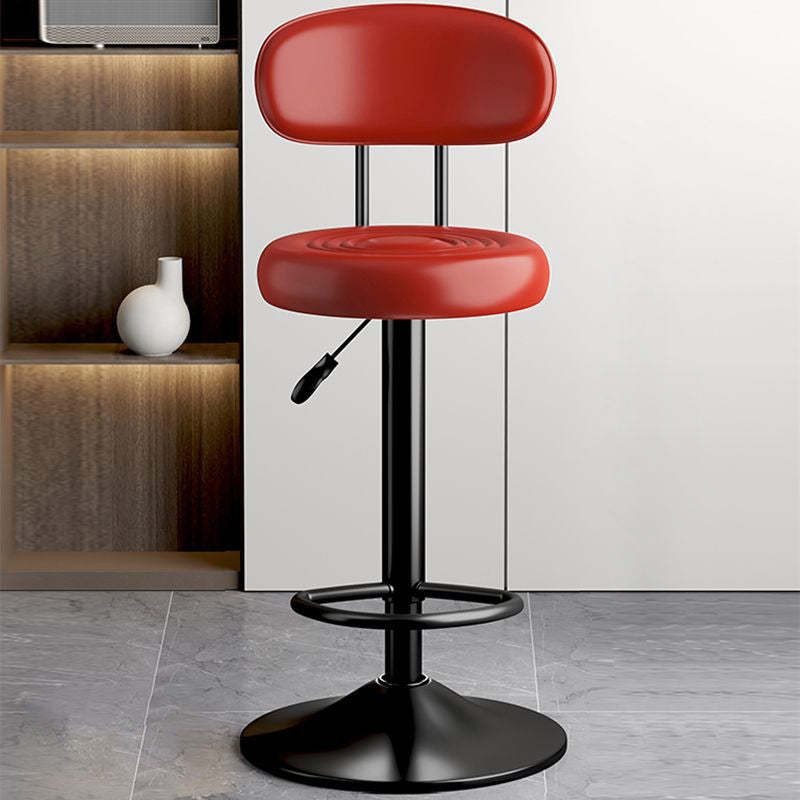 Contemporary Leather Swivel Bar Stool Height Adjustable — Orange Seat + Silver Base