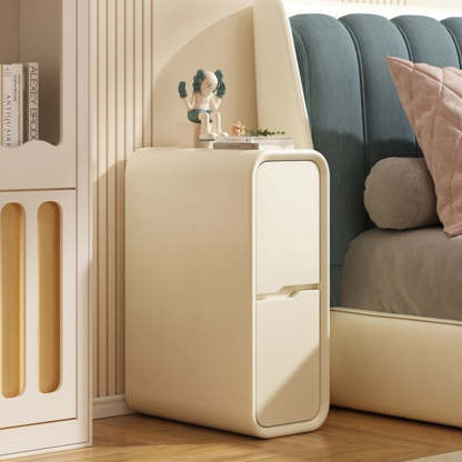 Minimalist Leather Nightstand 2-Drawer — Beige
