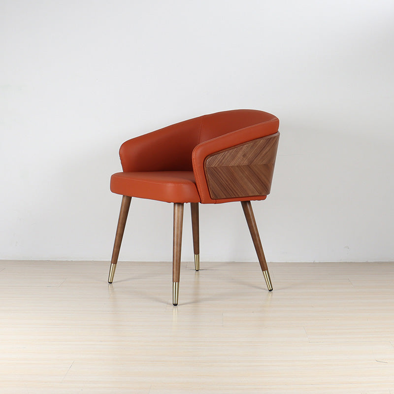 Curved PU Leather Wood Dining Chair — Dark Red - Leather
