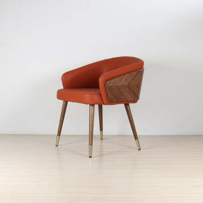 Curved PU Leather Wood Dining Chair — Dark Red - Leather
