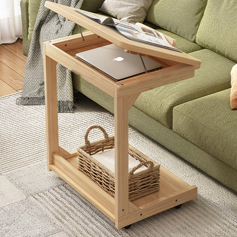 Vintage Wood Flip-Top 2-Tier Side Table — Non-flip / Walnut Wood Color