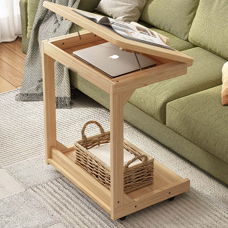 Vintage Wood Flip-Top 2-Tier Side Table — Non-flip / Walnut Wood Color