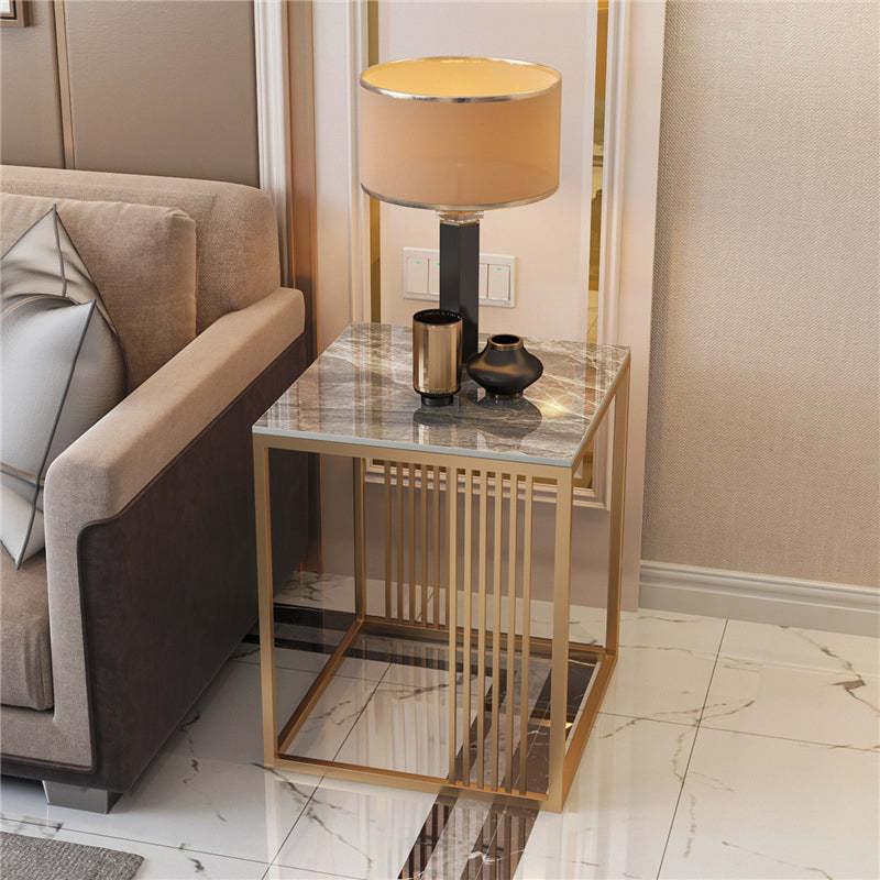Minimalist Rock Slab Metal Side Table — Gray