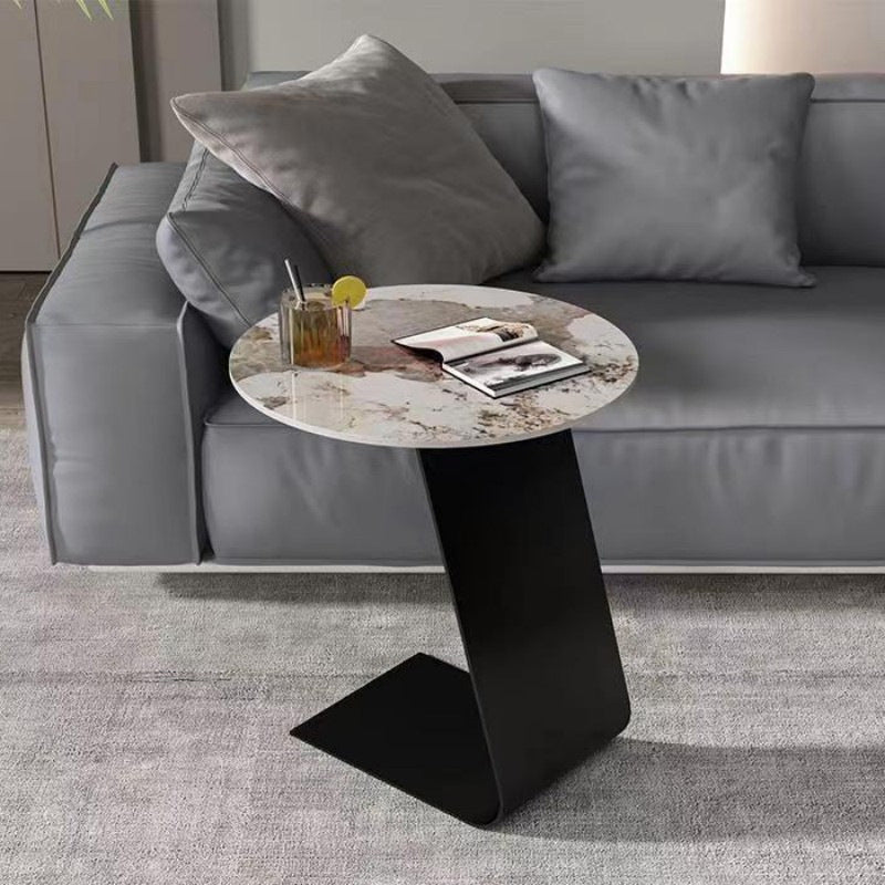 Scandinavian Round Rock Slab Iron Coffee Table