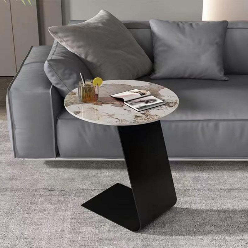 Scandinavian Round Rock Slab Iron Coffee Table