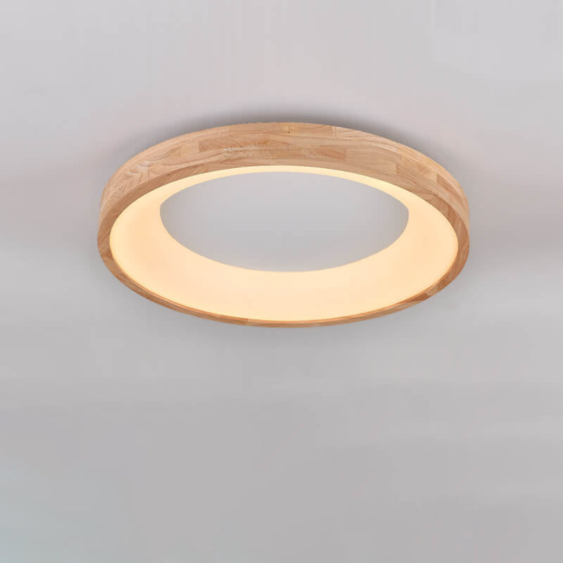 Nordic Minimalist Wood Round LED Flush Mount Light