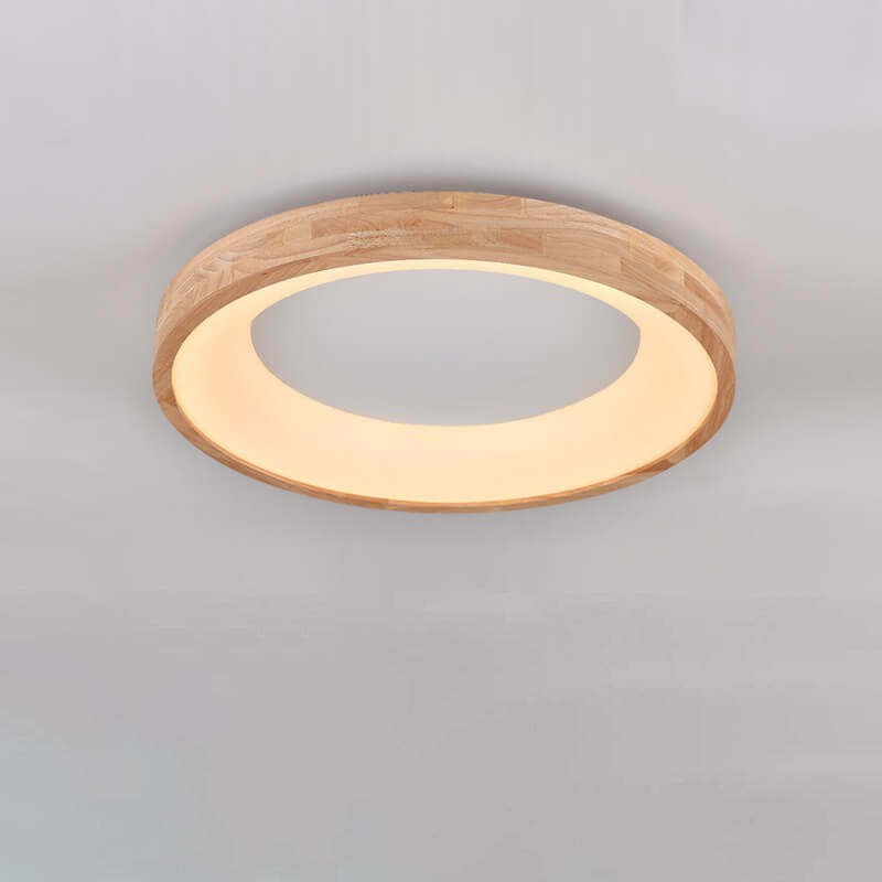 Nordic Minimalist Wood Round LED Flush Mount Light