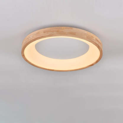 Nordic Minimalist Wood Round LED Flush Mount Light