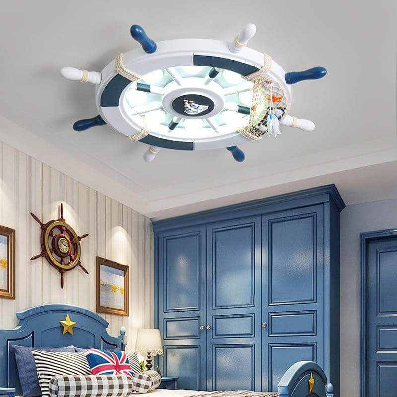Cartoon Plastic Sailboat LED Flush Mount Light