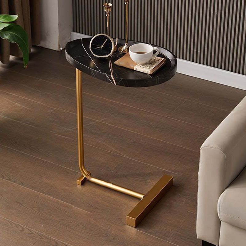Minimalist Oval Engineered Wood Iron End Table — Original Wood + Black Frame