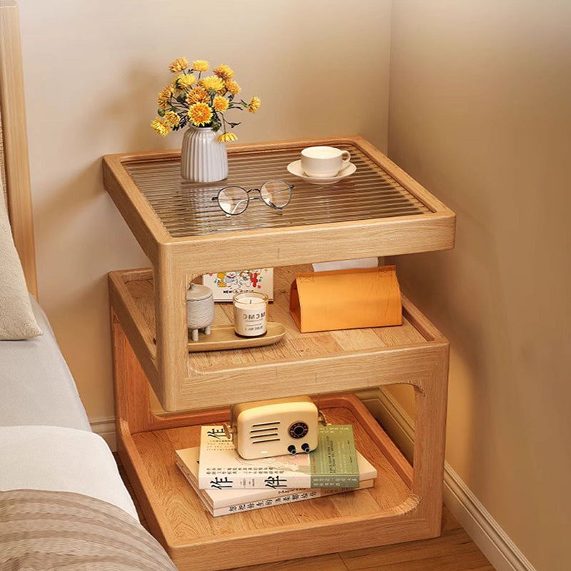 Vintage Glass Wood 3-Tier End Table — White