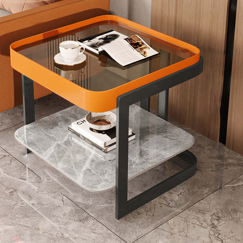 Modern Luxury Glass Rock Slab Iron 2-Tier Coffee Table