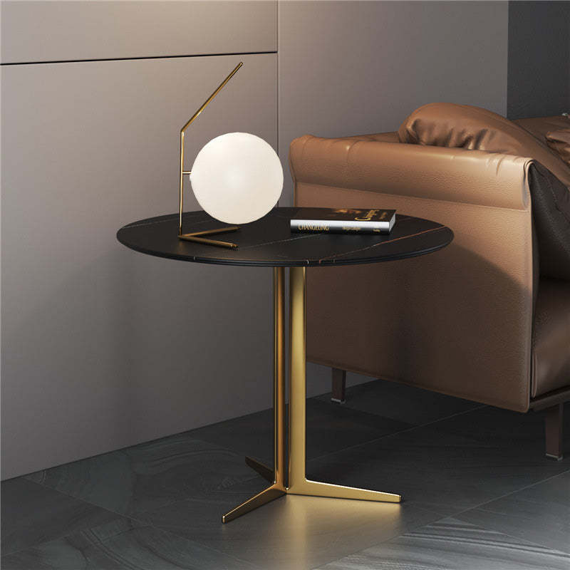 Round slate aluminum coffee tables for bedroom — Black / Gold
