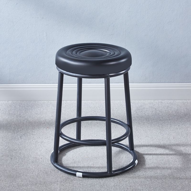 Modern Leather Steel Cotton Round Bar Stool — Black